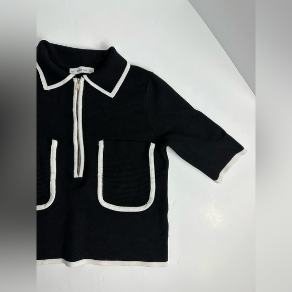 Zara Black & White Knit Blouse - Picture 4 of 9
